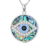 TOUPOP Sterling Silver Crystal Evil Eye Necklace Pendant Protection Gift-style_name:A04-Abalone shell