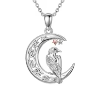 TOUPOP Sterling Silver Celtic Moon Pendant Necklace Cat Owl Polar Bear Animal Jewelry Gift-style_name:Crow