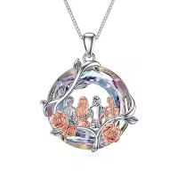 TOUPOP Sterling Silver Crystal Sister Rose Flower Sisters Necklace-color_name:A-4 Sister-Purple Crystal