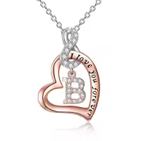 TOUPOP Sterling Silver & 14k Rose Gold Plated Heart Infinity Initial Letter Necklace-style_name:B