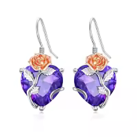 TOUPOP Sterling Silver Crystal Birth Flower Earrings 12 Month Floral Jewelry Gifts-color_name:06-June-Rose-Heart Crystal