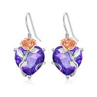 wholesale TOUPOP Birth Flower Earrings 925 Sterling Silver 12 Month Floral Earrings Birthstone Crystal Jewelry Birthday Christmas Gifts For Women -color_name:06-June-Rose-Heart Crystal