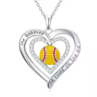 TOUPOP Sterling Silver Crystal Cross Football Soccer Softball Volleyball Necklace-style_name:2-Softball