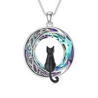 wholesale TOUPOP Christmas Cat Gifts For Cat Lovers One Two Three Four Cats Necklace Sterling Silver Cats On The Moon Pendant Necklace With Blue Circle Crystal Birthday Christmas Celtic Jewelry Gifts For Women -color_name:1 Cat(Black)-Purple Crystal-01-B