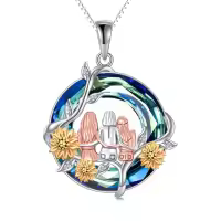 TOUPOP Sterling Silver Crystal Sister Rose Flower Sisters Necklace-color_name:Sunflower-3 Sister-Blue Crystal