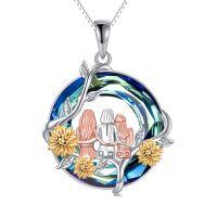 wholesale TOUPOP Sister Christmas Gifts From Sister Rose Flower Sisters Necklace Sterling Silver Crystal Jewelry Birthday Gifts For Women Best Friend Friendship -color_name:Sunflower-3 Sister-Blue Crystal