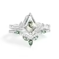 TOUPOP Sterling Silver Moissanite Moss Agate Wedding Ring Set For Women-style_name:D Moss Agate Moissanite Ring