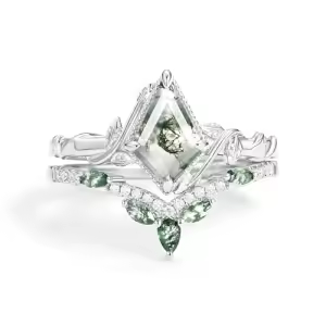 D Moss Agate Moissanite Ring
