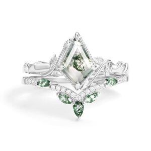 D Moss Agate Moissanite Ring