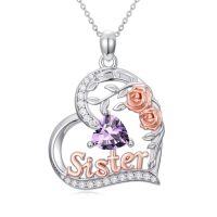 wholesale Sister Birthday Gifts For Sister 925 Sterling Silver Heart Rose Birthstone Necklace For Women Anniversary Christmas Jewelry Gift For Sis -style_name:02-February