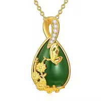 TOUPOP Sterling Silver Jade Hummingbird Dragonfly Butterfly Bee Cat Cardinal Owl Fox Sloth Necklace-style_name:Butterfly-Gold