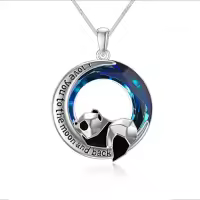 TOUPOP Sterling Silver Crystal Origami Panda Necklace Christmas Birthday Gifts-color_name:Origami Panda Necklace with Blue Circle Crystal