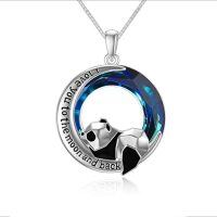 wholesale TOUPOP Christmas Gifts Panda Necklace Sterling Silver Crystal Origami Panda Necklace For Women Wife Mom I Love You To The Moon And Back Necklace Birthday Gifts -color_name:Origami Panda Necklace with Blue Circle Crystal