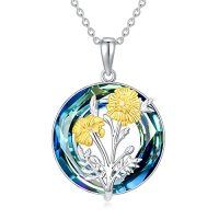 wholesale TOUPOP Birth Flower Necklace 925 Sterling Silver Birth Month Floral Pendant Necklace Birthstone Crystal Jewelry Birthday Christmas Gifts For Women -style_name:10-October-Marigold-Circle Crystal