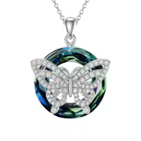 TOUPOP Sterling Silver Crystal Dragonfly/Butterfly Pendant Necklace, 18"+2" Extender-style_name:02-One Butterfly