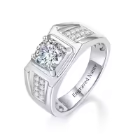 TOUPOP 925 Sterling Silver D Color Vvs1 Round Moissanite Men's Ring-style_name:K Moissanite Ring
