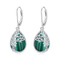 wholesale Tree Of Life Earrings 925 Sterling Silver Teardrop Celtic Tree Leverback Earrings Gemstone Jewelry Christmas Gifts For Women -color_name:Malachite