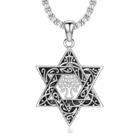 TOUPOP Sterling Silver & Cubic Zirconia Star Of David Necklace With Cross-style_name:Star of David with Tree of Life