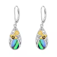 TOUPOP Sterling Silver Abalone Shell Teardrop Leverback Dangle Earrings-style_name:Bee