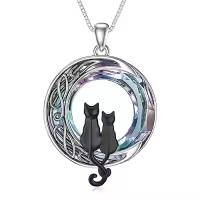 TOUPOP Sterling Silver Blue Crystal Cats On The Moon Pendant Necklace-color_name:2 Cats(Black and Black)-Purple Crystal-02-F