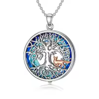 TOUPOP Sterling Silver Crystal Wolf Deer Tree Of Life Necklace Pendant-style_name:1-Wolf