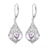 TOUPOP Sterling Silver Birthstone Tree Of Life Earrings-style_name:6-Jun-Alexandrite