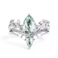 TOUPOP 10k 14k 18k Gold Sterling Silver Moss Agate Moissanite Pear Bridal Wedding Ring Set-style_name:D Moss Agate Moissanite Ring