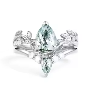 D Moss Agate Moissanite Ring