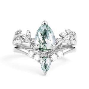 D Moss Agate Moissanite Ring