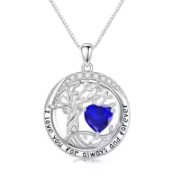 TOUPOP White Gold Gold Plated 925 Sterling Silver Austrian Crystal Tree Of Life Birthstone Necklace-color_name:09-Sep-Sapphire