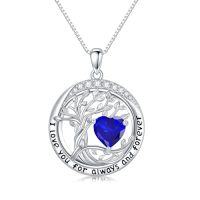 wholesale TOUPOP Valenitnes Day Gifts, Tree Of Life Birthstone Necklaces For Women, White Gold Gold Plated 925 Sterling Silver Celtic Jewelry Austrian Crystal Pendant Necklace, Anniversary Wedding Jewelry Irish Birthday Gifts -color_name:09-Sep-Sapphire