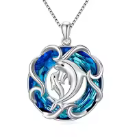TOUPOP Sterling Silver Crystal Sea Turtle Necklace Ocean Jewelry Gift-style_name:13-Dolphins