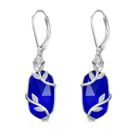 TOUPOP 925 Sterling Silver Natural Gemstone Oval Rose Flower Earrings For Women-color_name:Sapphire