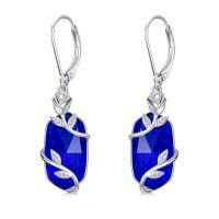 wholesale Rose Flower Earrings For Women 925 Sterling Silver Oval Natural Gemstone Earrings Fine Jewelry Anniversary Christmas Gifts For Her Wife Girlfriend -color_name:Sapphire