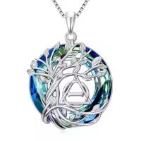 TOUPOP Sterling Silver Crystal Tree Of Life Pendant Necklace-style_name:6-Therian