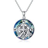 wholesale TOUPOP Compass Necklace For Women Sterling Silver Compass Jewelry Gifts For Teen Girl Moutain Range Jewelry Compass Gifts With Crystal For Nature Lovers Birthday Graduation -style_name:C
