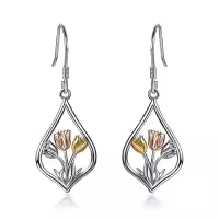 TOUPOP Sterling Silver Stone Flower Dangle Drop Leverback Earrings-style_name:1-Dangle-Tulips