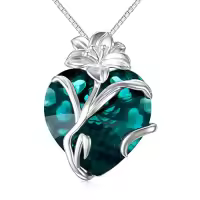 TOUPOP Sterling Silver Crystal Birth Flower Pendant Necklace-style_name:5-May-Lily-Heart Crystal