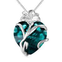 wholesale TOUPOP Birth Flower Necklace 925 Sterling Silver Birth Month Floral Pendant Necklace Birthstone Crystal Jewelry Birthday Christmas Gifts For Women -style_name:5-May-Lily-Heart Crystal