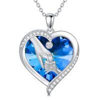 wholesale TOUPOP Gifts For Mom 925 Sterling Silver Mother And Daughters/sons Hands Necklace Blue Heart Crystal Jewelry Mothers Day Birthday Gifts For Women -style_name:1 child