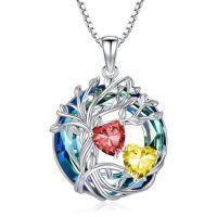 wholesale TOUPOP S925 Sterling Silver Family Celtic Tree Of Life Pendant Necklaces With 2 Heart Birthstone With Blue Austrian Crystal Jewelry Birthday Anniversary Christmas Gifts For Her Wife Girlfriend Mom (18k Real White Gold Filled) -color_name:01-11-Jan-Nov Birthstone