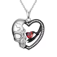 TOUPOP 925 Sterling Silver Heart Skeleton Pendant Necklace-style_name:Skeleton Hand