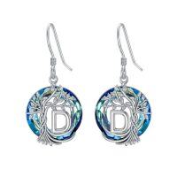 wholesale TOUPOP Tree Of Life Initial Earrings 925 Sterling Silver A-z Letter Drop Dangle Earrings Blue Circle Crystal Jewelry Birthday Christmas Gifts For Women Her Girlfriend Mom -style_name:D Initial