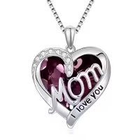 TOUPOP Sterling Silver Crystal Heart Necklace I Love You Mom Jewelry Gifts-color_name:06-June - Purple