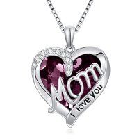 wholesale TOUPOP Gifts For Mom Sterling Silver Heart Crystal Necklace I Love You Mom Jewelry Anniversary Birthday Christmas Gifts For Women Mother Mama Grandma -color_name:06-June - Purple