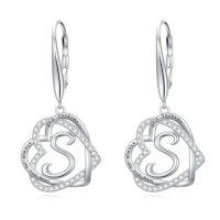 wholesale TOUPOP Gifts For Women Heart Initial Earrings 925 Sterling Silver Double Heart Dangle Earrings Birthday Jewelry Birthday Christmas Gifts For Her Wife Girlfriend -style_name:Initial S