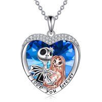 wholesale TOUPOP Nightmare Necklace 925 Sterling Silver Jack And Sally Jewelry Jack And Zero Necklace -color_name:Jack Skellington Sally and Zero with Sapphire Crystal