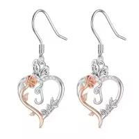 TOUPOP 925 Sterling Silver Rose Heart Butterfly Earrings Jewelry Gifts-style_name:Initial J