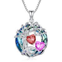 wholesale TOUPOP S925 Sterling Silver Family Celtic Tree Of Life Pendant Necklaces With 2 Heart Birthstone With Blue Austrian Crystal Jewelry Birthday Anniversary Christmas Gifts For Her Wife Girlfriend Mom (18k Real White Gold Filled) -color_name:01-10-Jan-Oct Birthstone