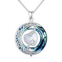 wholesale TOUPOP Birthstone Necklace 925 Sterling Silver Moon And Star Pendant With Blue Crystal Celtic Moon Jewelry Birthday Christmas Gifts For Women Mom Wife Her Daughter -color_name:A-10-October-White Opal